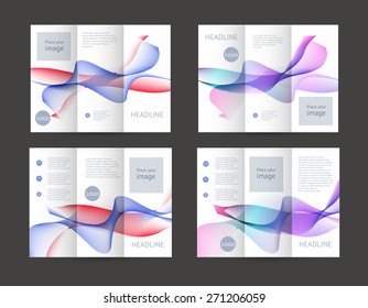 Vector collection of tri-fold brochure design templates with colorful dynamic wave background