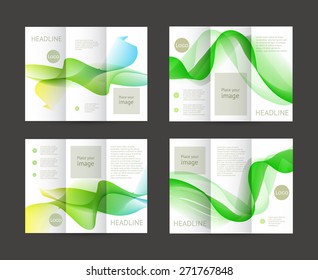 Vector collection of tri-fold brochure design templates with colorful dynamic wave background