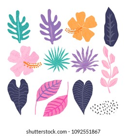 Vector collection of  tropical jungle leaves in trendy geometric style.  All objects are conveniently grouped and easily editable.