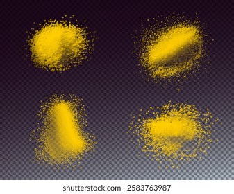 vector collection of turmeric textures: fine powder, coarse particles, and scattered piles.
