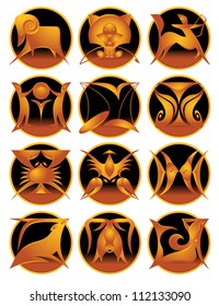 Vector collection of twelve zodiac signs