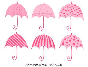 Vector collection of umbrellas. Illustration for your design. Pattern in doodle style.