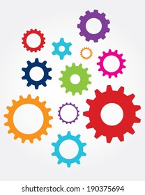 A vector collection of unique and colorful cogs and gears