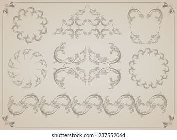 Vector collection of unique hand drawn, floral style, ornament border, frame decorations