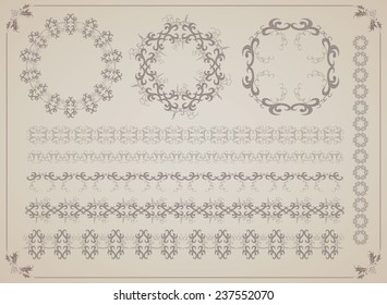Vector collection of unique hand drawn, floral style, ornament border, frame decorations