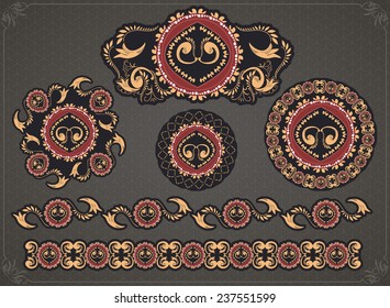 Vector collection of unique vintage floral style ornament decorations, label templates