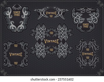 Vector collection of unique vintage floral style ornament decorations, label templates