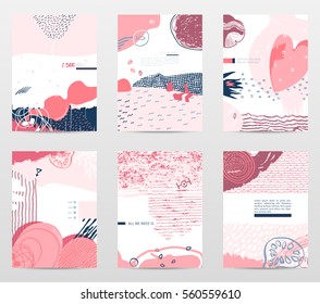 Vector collection of unusual stylish artistic posters for saint Valentines day and others, hand drawn textures and design elements. Good for prints, posters, covers, invitations, flyers etc
