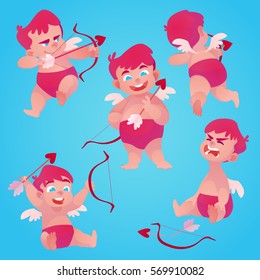 Vector Collection of Valentine's Day Cupid or Angel Characters. Card. Love. Poses and emotions.