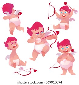 Vector Collection of Valentine's Day Cupid or Angel Characters. Card. Love. Poses and emotions.