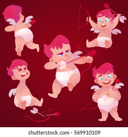 Vector Collection of Valentine's Day Cupid or Angel Characters. Card. Love. Poses and emotions.