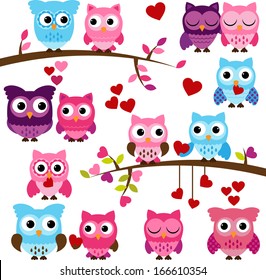 Vector Collection of Valentine's Day or Love Themed Owls