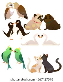 Vector Collection of Valentine's Day or Love Themed Kissing Animals Couples