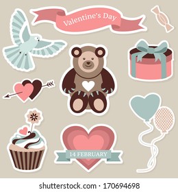 Vector collection of valentines day stickers and labels in retro colors. Decorative elements for your design.