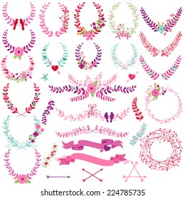 Vector Collection of Valentine's Day or Wedding Themed Laurels and Wreaths
