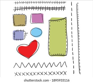 Vector collection of varied seams and patches on a white background