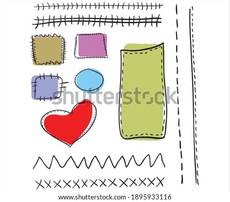 Vector collection of varied seams and patches on a white background