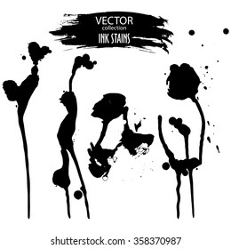 Vector collection of various black ink smudges and grunge banner isolated on white background, easy to use and recolor