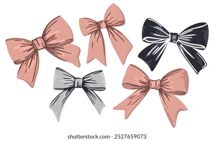 Vector colección de varios arcos. Accesorios para el cabello de las niñas. Estilo femenino. Ilustración aislada sobre fondo blanco.