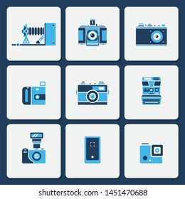 Vector collection of various camera icons in simple two color shape design