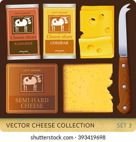 Vector collection of various cheeses. SET 3
