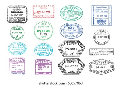 Vector Collection Of Various Clear Passport Stamps