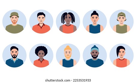 Vector collection of various male avatars, different man's faces illustration
