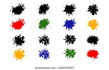 Vector collection of various models of paint splashes or liquids falling on the surface