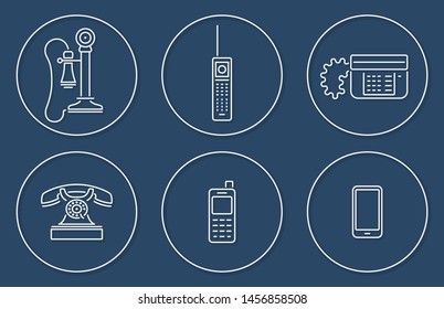 Vector collection of various phone icons in outline circle design with shadow