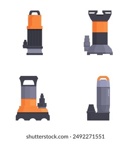 Vector collection of various portable gas stoves for outdoor cooking and camping, in flat design