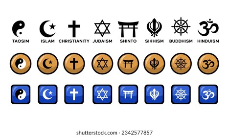 Vector collection of various religious symbols on the world and placing on the apps logo