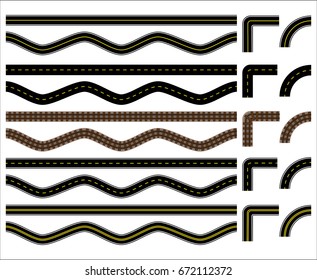 Vector Collection of Various Roads, Paved Roads and Tracks with Curves and Corners