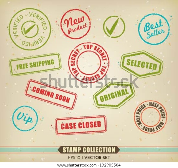 Vector Collection Various Stamps Stock Vector (Royalty Free) 192905504 ...