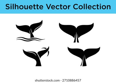 Vektorgrafik mit verschiedenen Silhouetten von Walen und Delfinen, perfekt für marine Lebensentwürfe, Logos und Projekte zum Thema Meer.