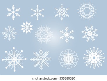 Vector collection of various white snowflakes