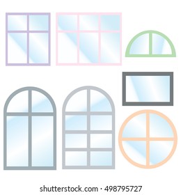 Vector collection of various windows types. For interior and exterior use. Flat style.

