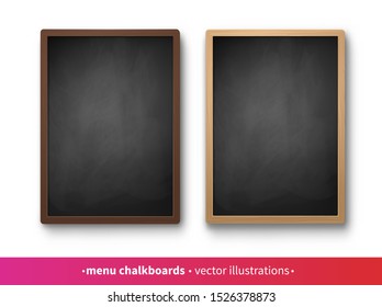 Vector collection of vertical menu boards with dark and light frames isolated on white background.