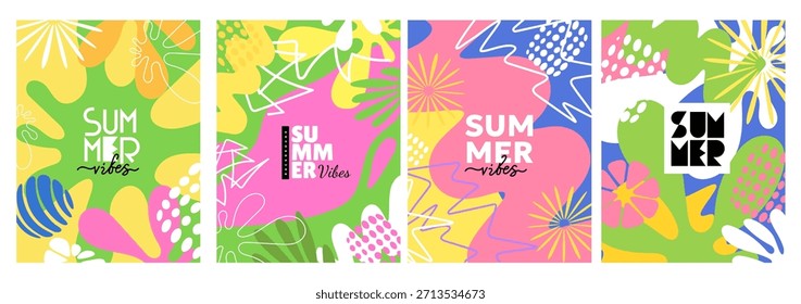 Vector colección de Vertical ilustración de verano. Diseño de estilo plano de fondo tropical con espacio de texto. Plantilla del cartel con la forma geométrica abstracta y la línea para el Anuncio del partido, cartel, tarjeta