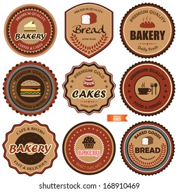 Vector: Collection of vintage bakery and coffee badges and labels. Eps10.