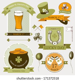 Vector collection of vintage banners for St. Patrick's day with hand drawn elements