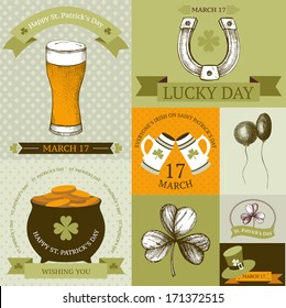 Vector collection of vintage cards for St. Patrick's day with hand drawn elements