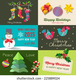  Vector collection of vintage Christmas elements, icons, illustration and holiday cards