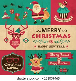 Vector collection of vintage Christmas symbols, icons and hipster elements