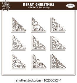 Vector collection of vintage corners for frames and decorations. Lovely magic winter and Christmas theme arts in each triangles. Ornate wave elements, hand drawn sketch collection