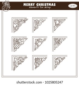 Vector collection of vintage corners for frames and decorations. Lovely magic winter and Christmas theme arts in each triangles. Ornate wave elements, hand drawn sketch collection
