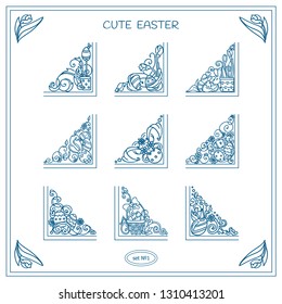 Vector collection of vintage corners for frames and decorations. Lovely Spring and Eastern theme arts in each triangle. Ornate wave elements, hand drawn sketches
