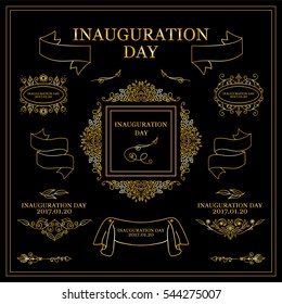 Vector collection of vintage dividers, ribbons, borders, arrows in vintage style. Inauguration day vector elements for card, invitations, frames, symbols, vignette in boho style. Premium gold style