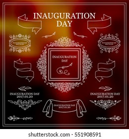 Vector collection of vintage dividers, ribbons, borders, arrows in vintage style. Inauguration day vector elements for card, invitations, frames, symbols, vignette in boho style. White line 