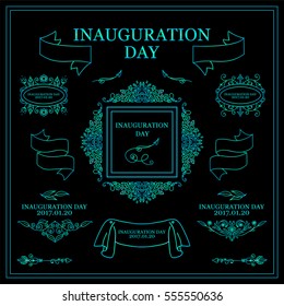 Vector collection of vintage dividers, ribbons, borders, arrows in vintage style. Inauguration day vector elements for card, invitations, frames, symbols, vignette in boho style. Sea-blue watercolor
