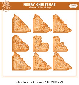 Vector collection of vintage elements for design. Cute corners looks like gingerbread or cookies with icing. Christmas theme signs, ornate symbols for frames, decor and more
